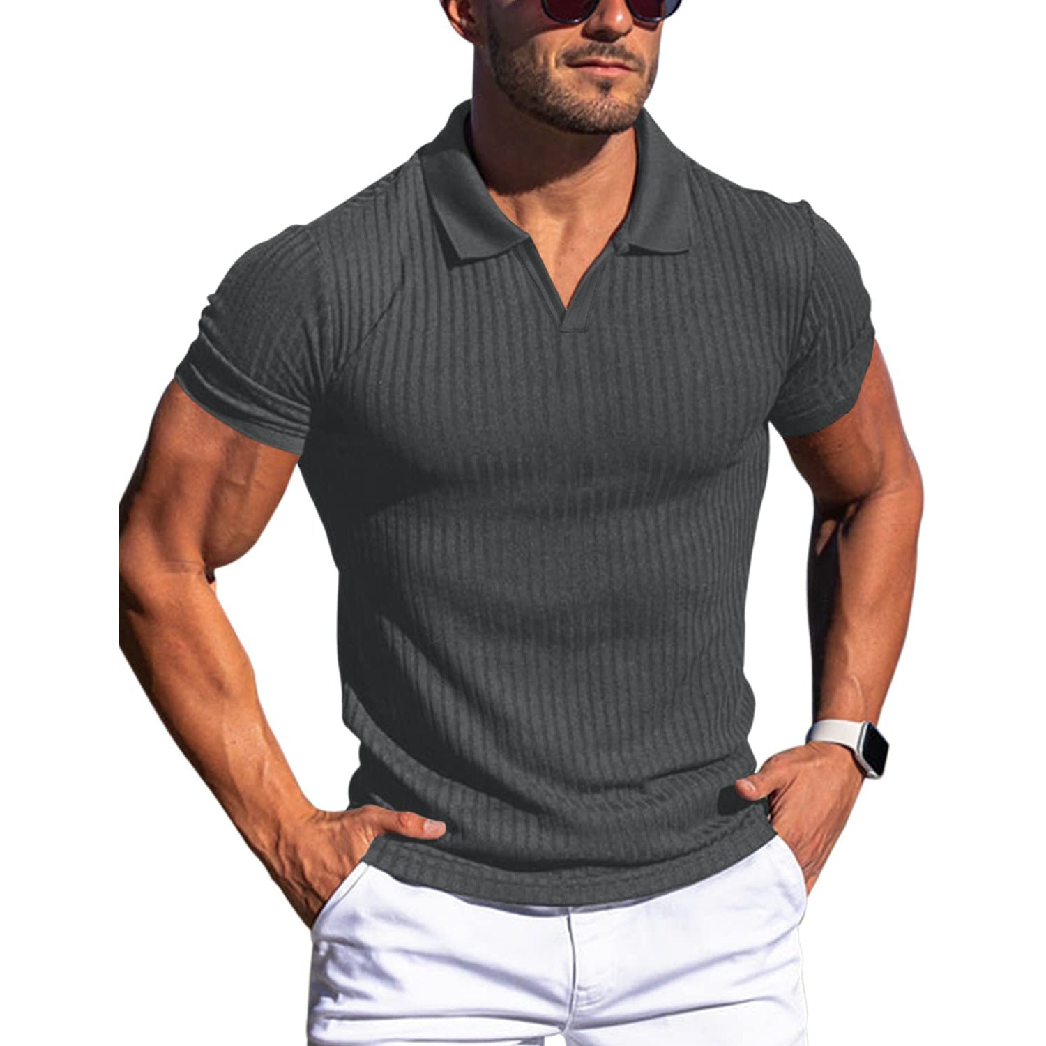 Men's T-shirts with lapel and V-neck
