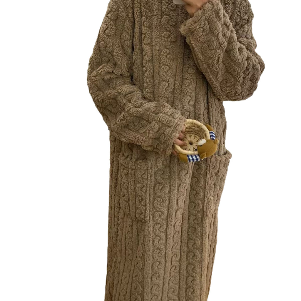 Women's Fleece-Lined Coral Velvet Nightgown for Winter