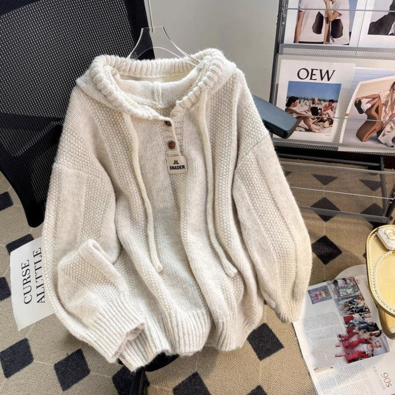 Loose Relaxed Drawstring Knit Sweater