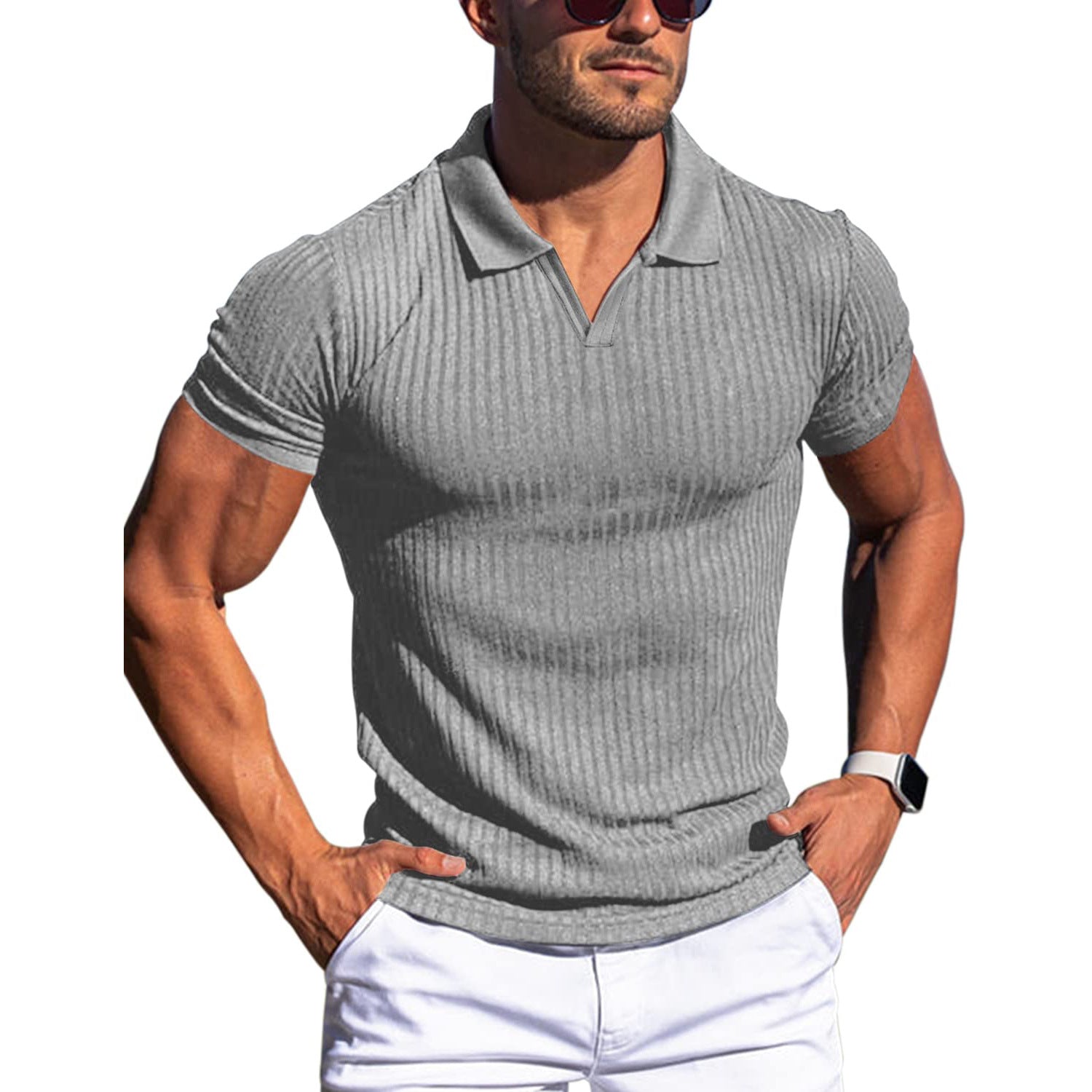 Men's T-shirts with lapel and V-neck