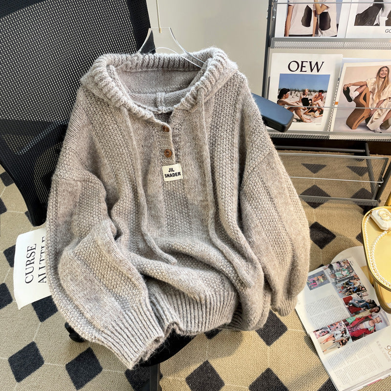 Loose Relaxed Drawstring Knit Sweater