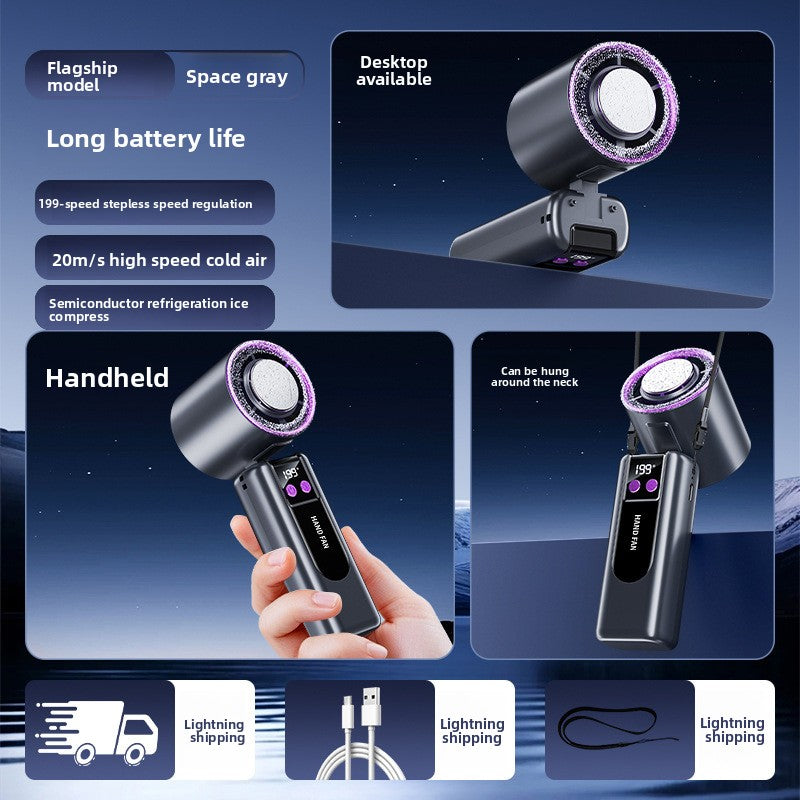 Foldable Portable USB Rechargeable Mini Cooling Fan with Digital Display