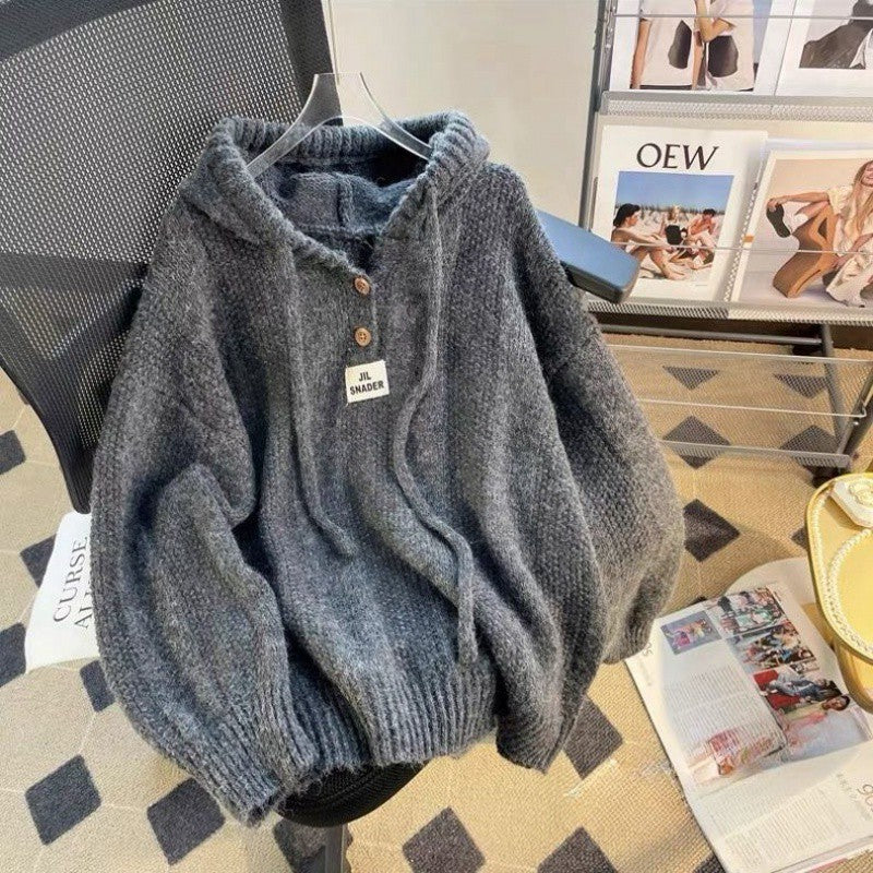 Loose Relaxed Drawstring Knit Sweater