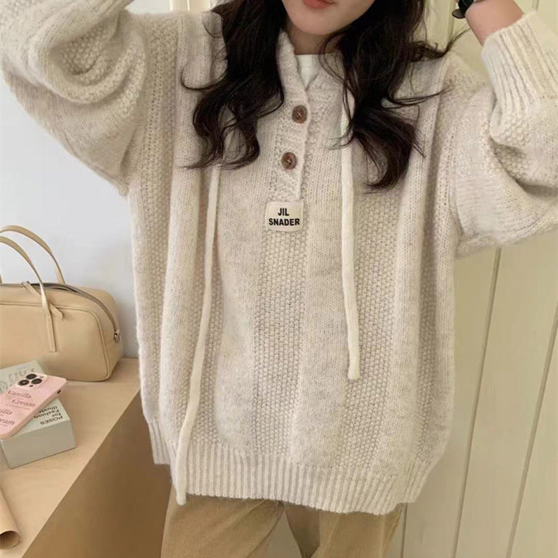 Loose Relaxed Drawstring Knit Sweater