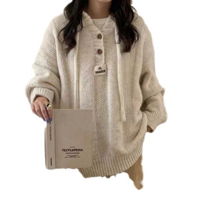 Loose Relaxed Drawstring Knit Sweater